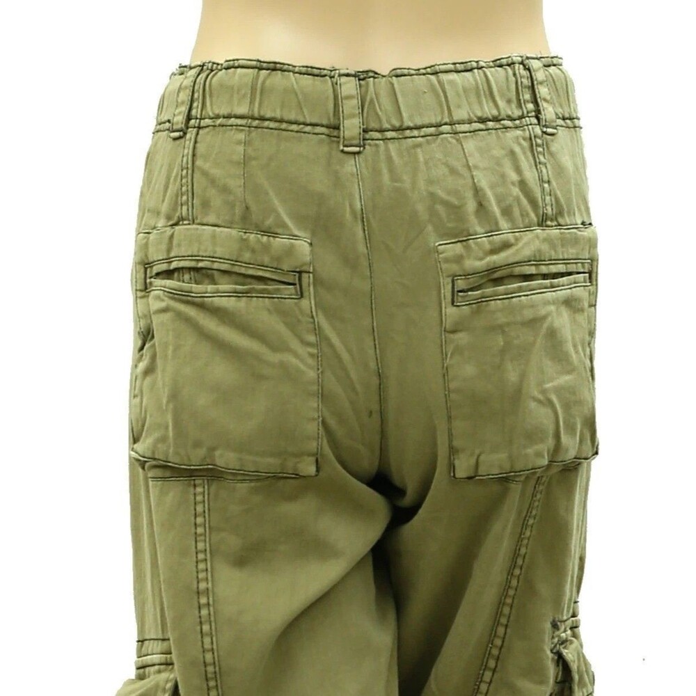 Free People Cargo Trousers Pants Low-Rise Denim Solid Smocked Cotton M 288711 - Picture 3 of 4